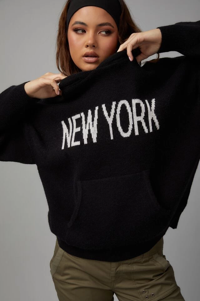 Oversized Jacquard Knit Hoodie