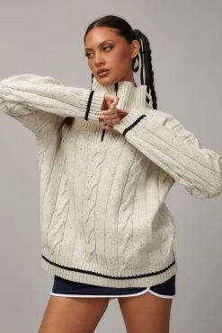Oversized Qtr Zip Knit Jumper
