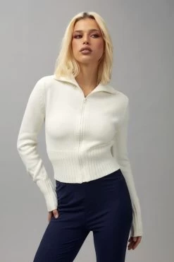 High Neck Knit Zip Thru